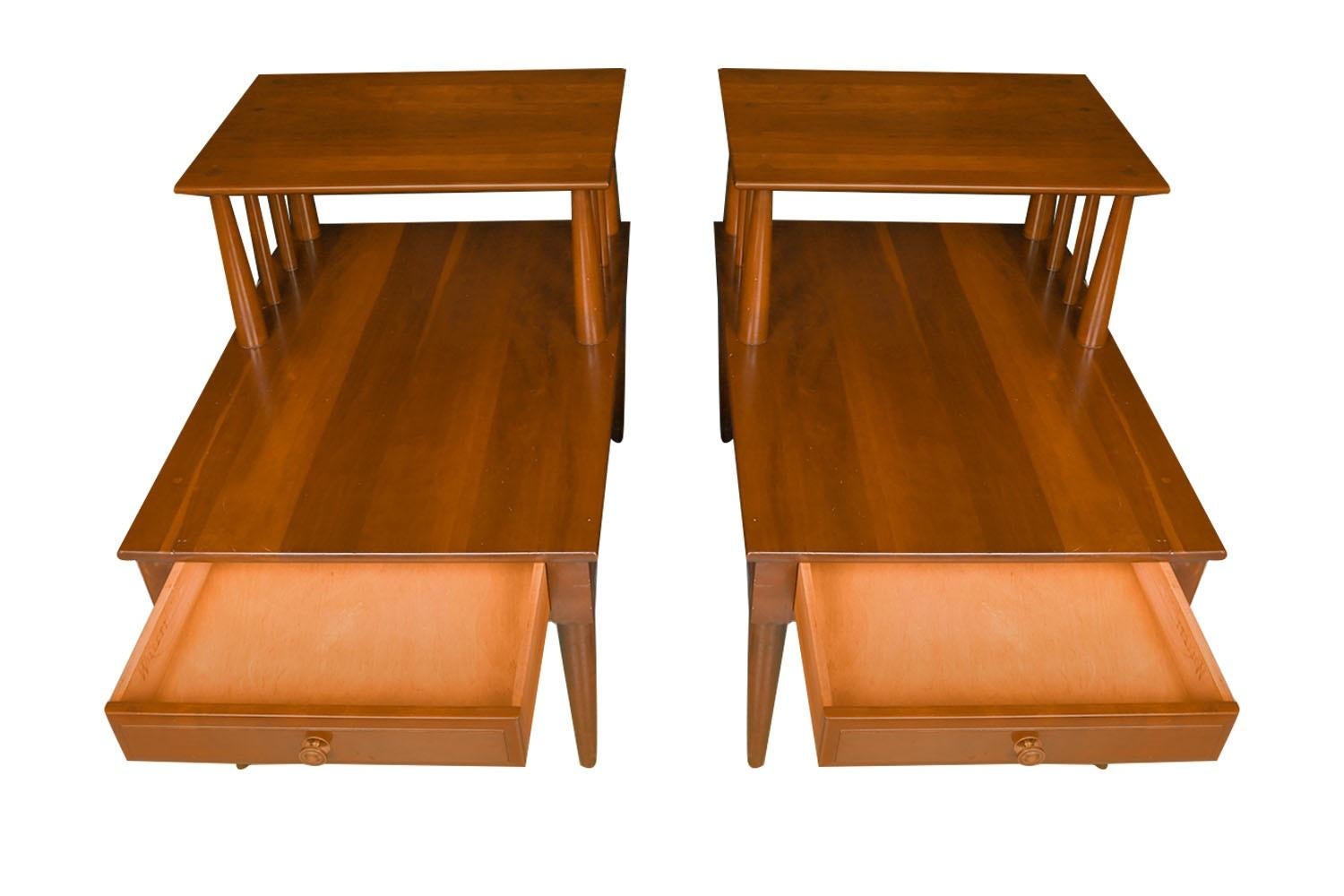 Pair Mid Century Two Tier End Tables Nightstands 3