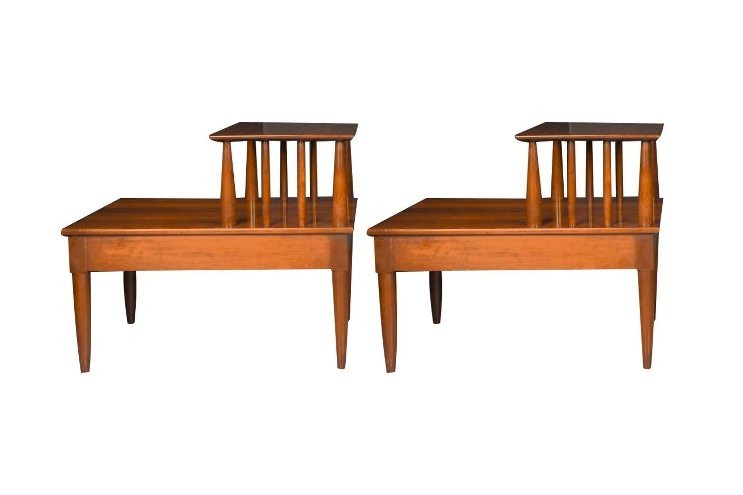 Mid-Century Modern Pair Mid Century Two Tier End Tables Nightstands