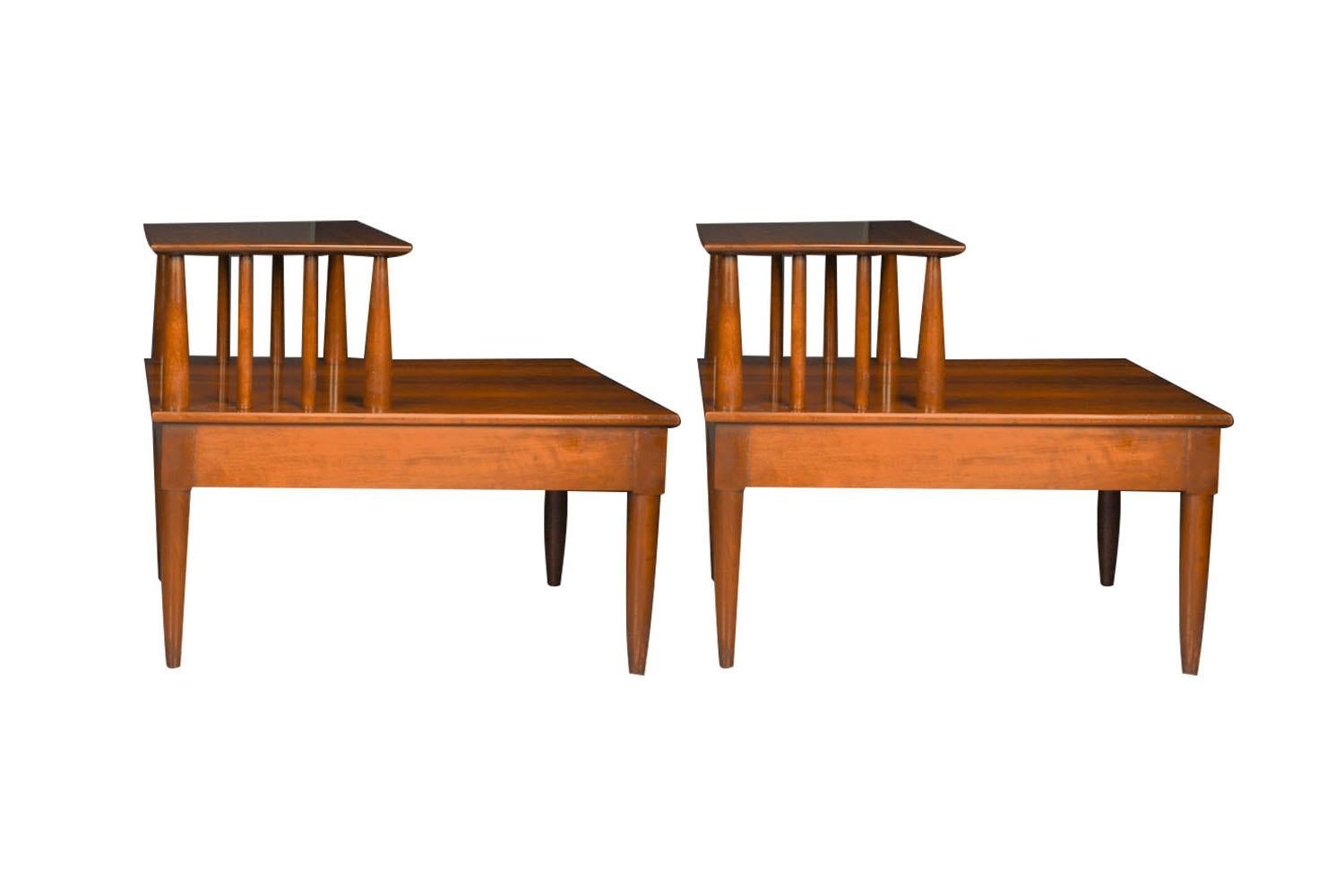 Mid-20th Century Pair Mid Century Two Tier End Tables Nightstands