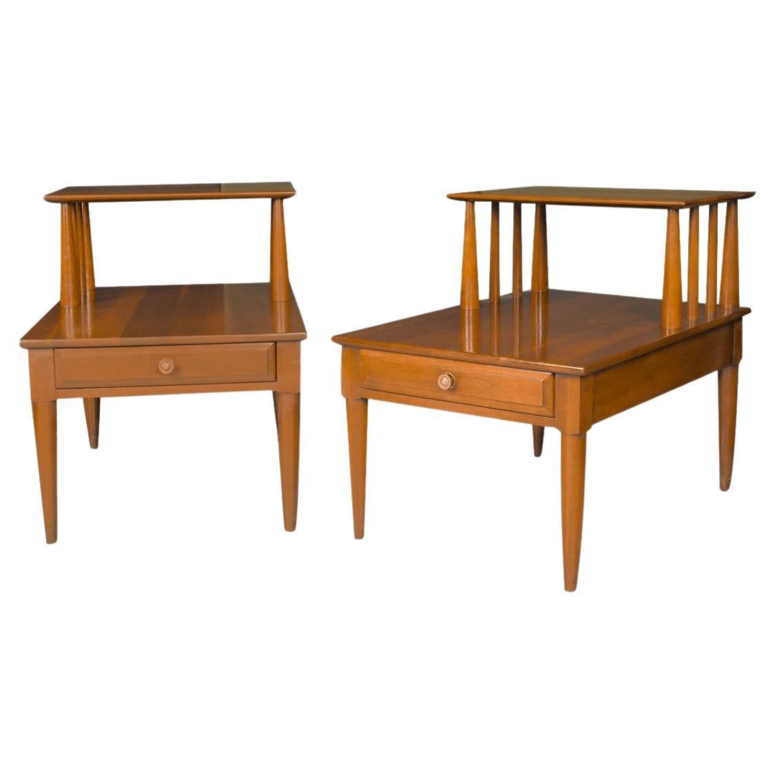 Pair Mid Century Two Tier End Tables Nightstands