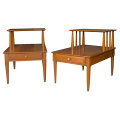 Pair Mid Century Two Tier End Tables Nightstands
