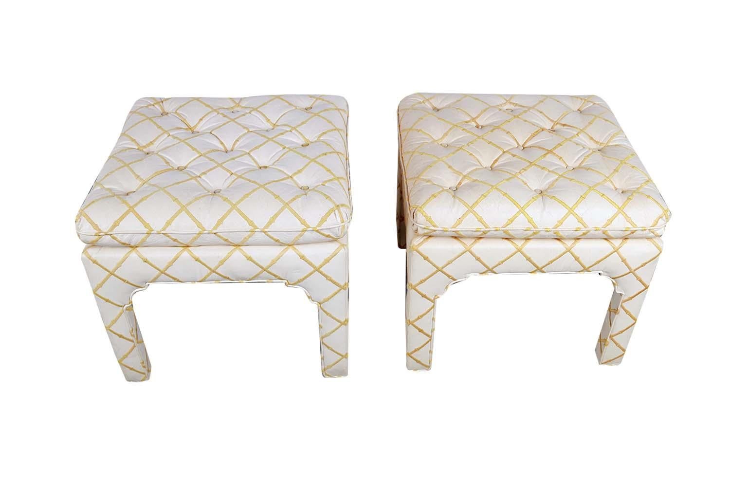 Unknown Pair Mid Century Upholstered Tufted Parsons Benches Milo Baughman