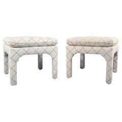 Pair Mid Century Upholstered Tufted Parsons Benches Milo Baughman