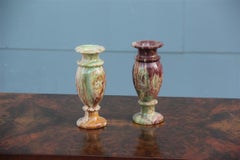 Pair of Midcentury Vase Solid Onix 1950s Italian Design Round Green Brown