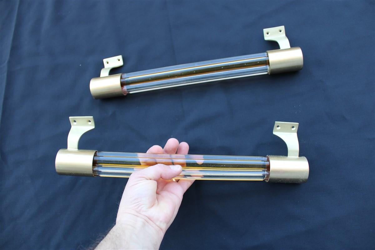 Pair Mid Century Venini Handles Brass Satin and Murano Glass 1950s Made in Italy For Sale 1
