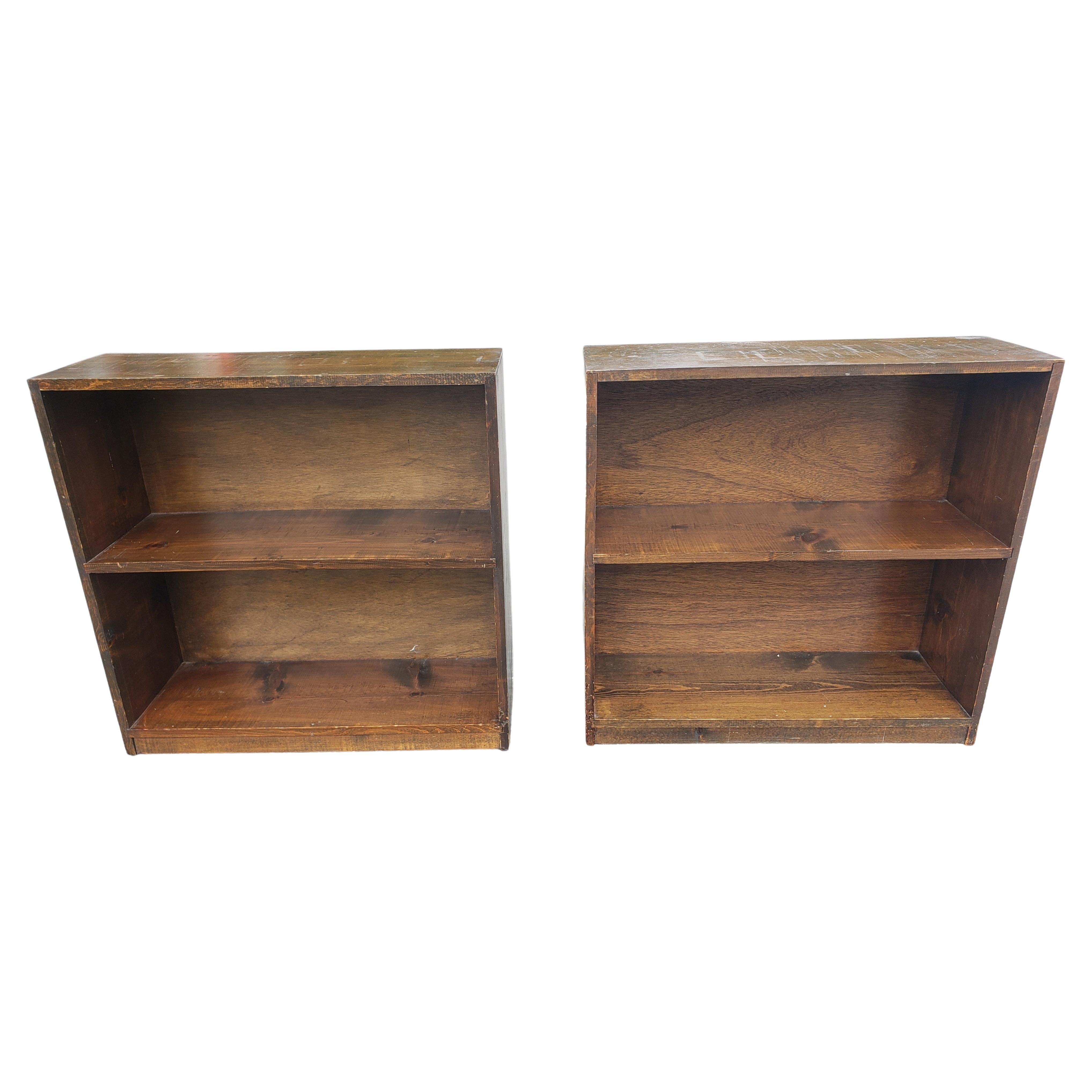 Pair Mid-Century Vintage  Solid  Pine  Low Bookcases For Sale