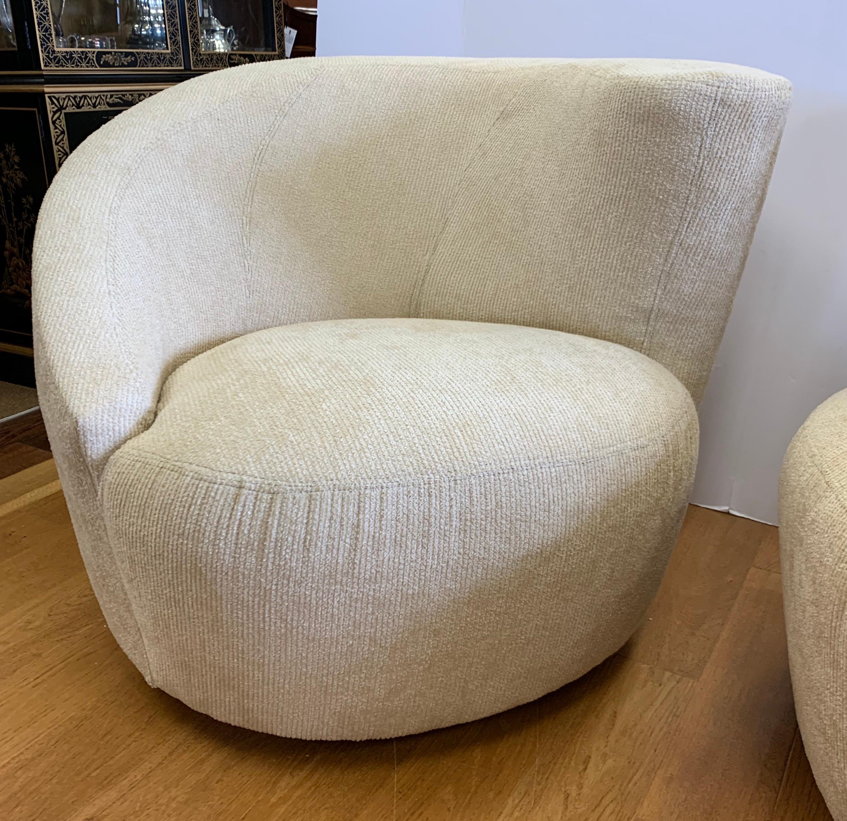 Mid-Century Modern Midcentury Vladimir Kagan Nautilus Corkscrew Swivel Chairs New Upholstery, Pair