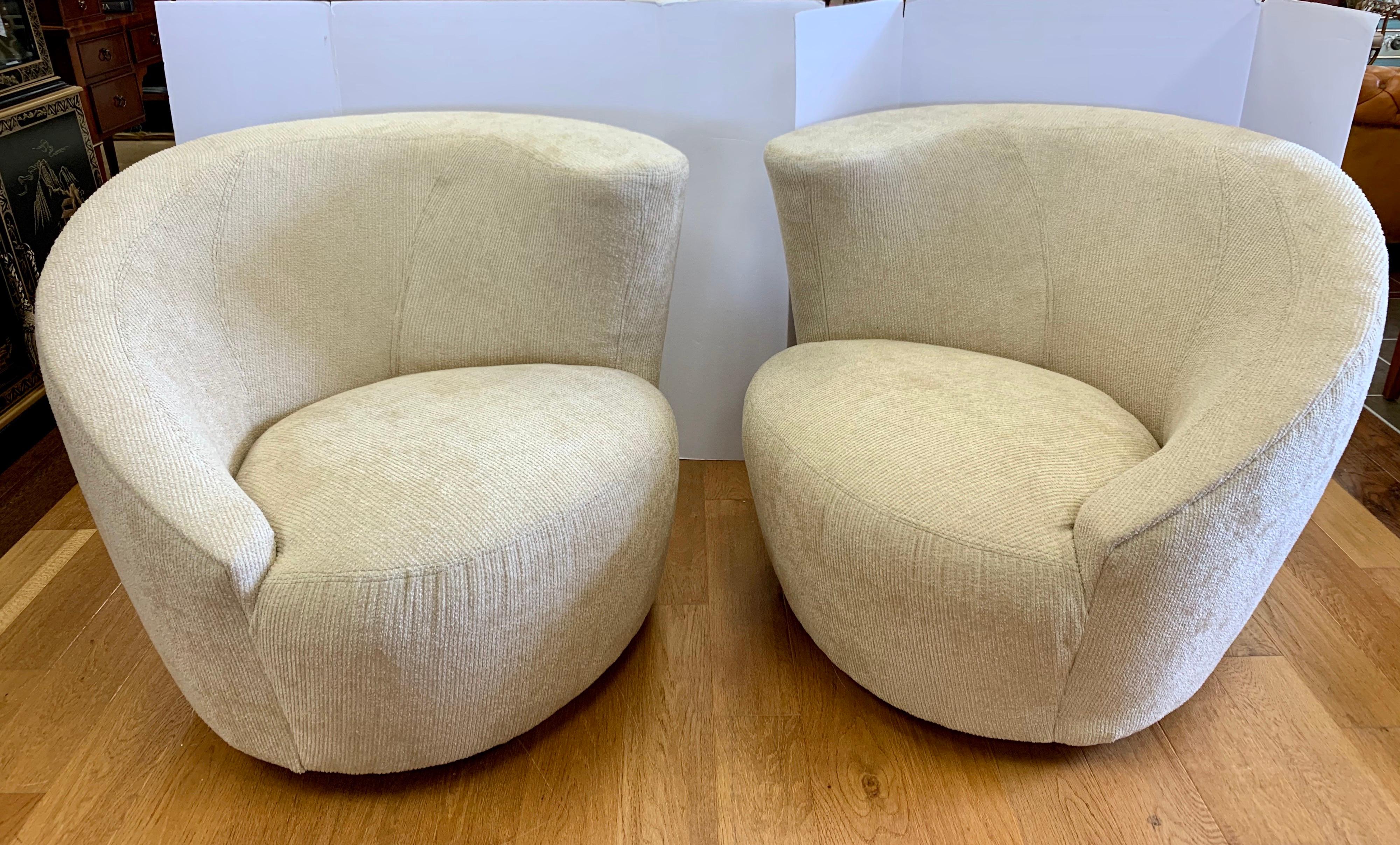 American Midcentury Vladimir Kagan Nautilus Corkscrew Swivel Chairs New Upholstery, Pair