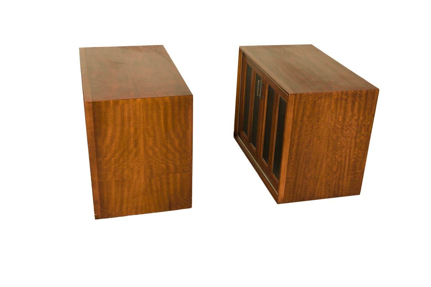 Mid-Century Modern Pair Mid-Century Walnut Chrome Lane Cabinets Nightstands  For Sale