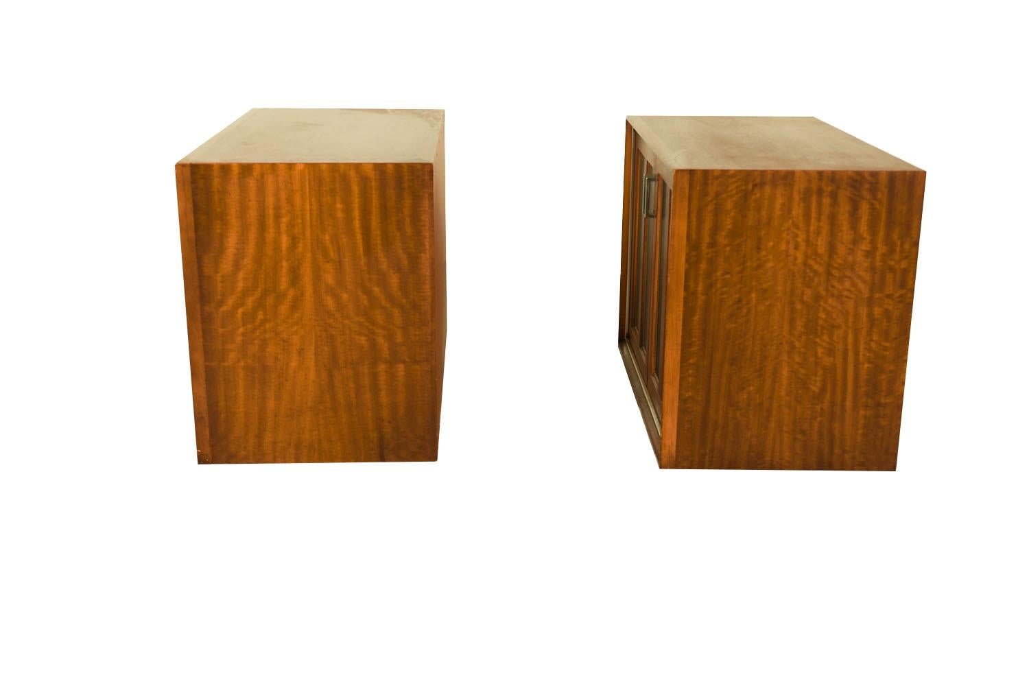 American Pair Mid-Century Walnut Chrome Lane Cabinets Nightstands  For Sale