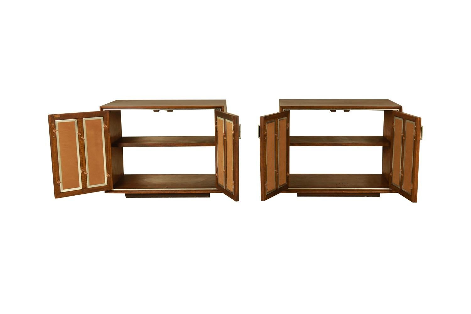 Pair Mid-Century Walnut Chrome Lane Cabinets Nightstands  For Sale 2