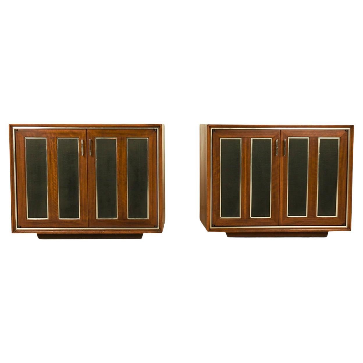 Pair Mid-Century Walnut Chrome Lane Cabinets Nightstands  For Sale