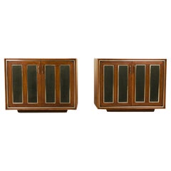 Retro Pair Mid-Century Walnut Chrome Lane Cabinets Nightstands 