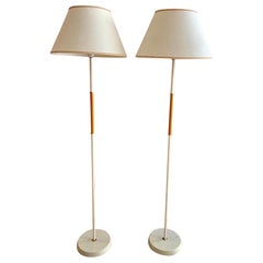 Pair Mid Century White Lacquered  Metal Floor Lamps