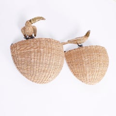 Pair of Midcentury Wicker Wall Sconces with Toucans by Mario Torres