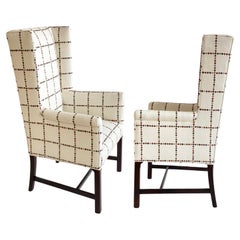 Pair Mid-Century Wingback Chairs Upholstered in a Parzinger-Inspired Fabric