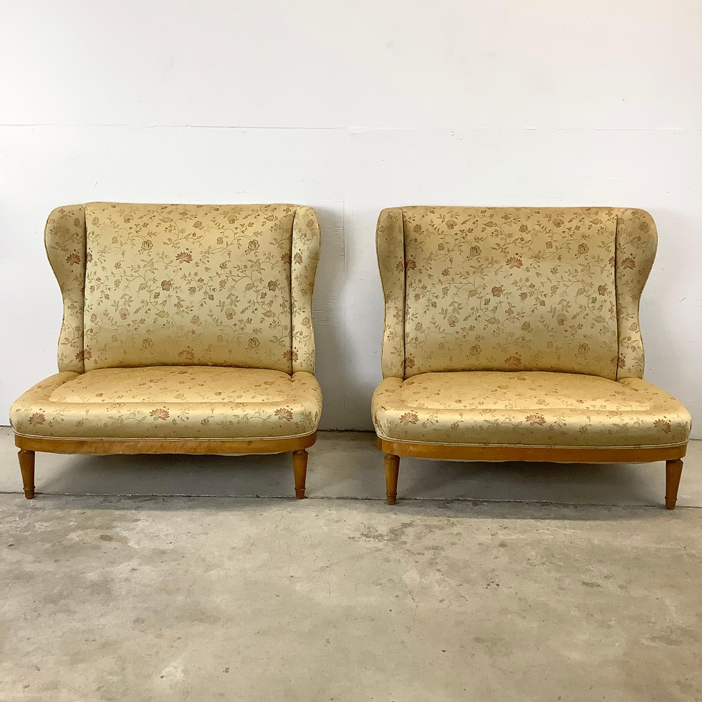 Unknown Pair Mid-Century Wingback Loveseats after Paolo Buffa For Sale