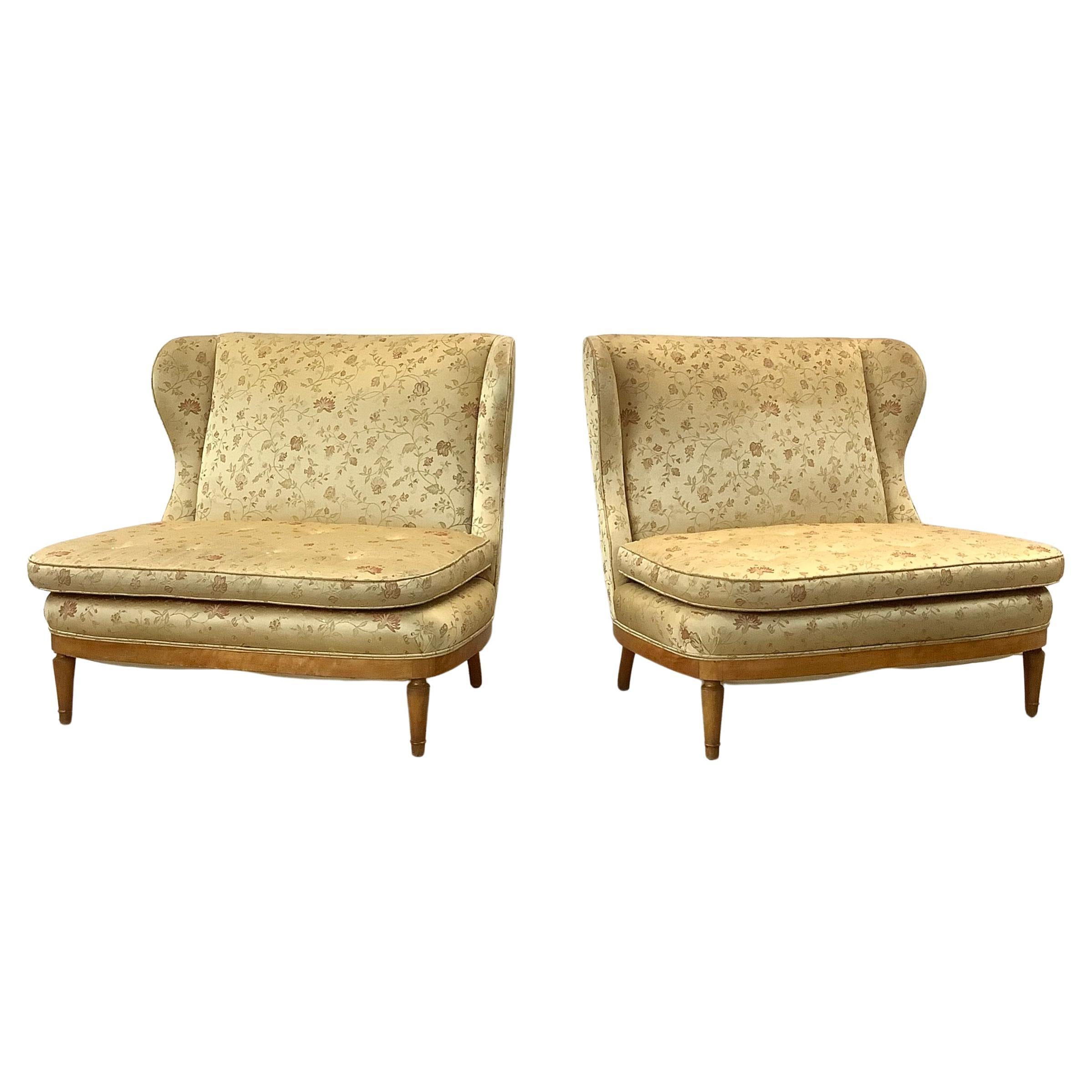 Pair Mid-Century Wingback Loveseats after Paolo Buffa For Sale