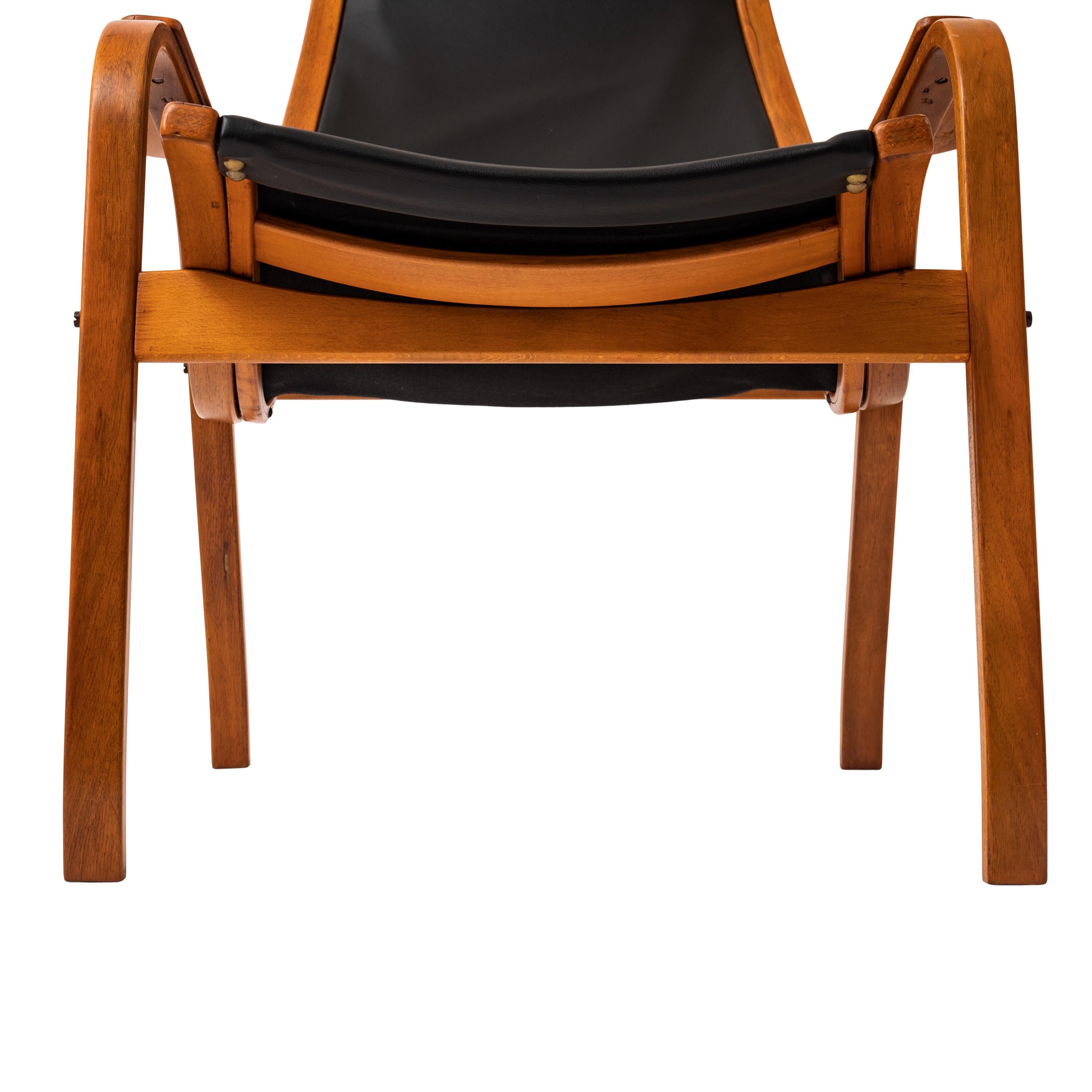 Pair Mid Century Yngve Ekstrom Swedese Lamino Black Leather Lounge Chairs, 1950s 4