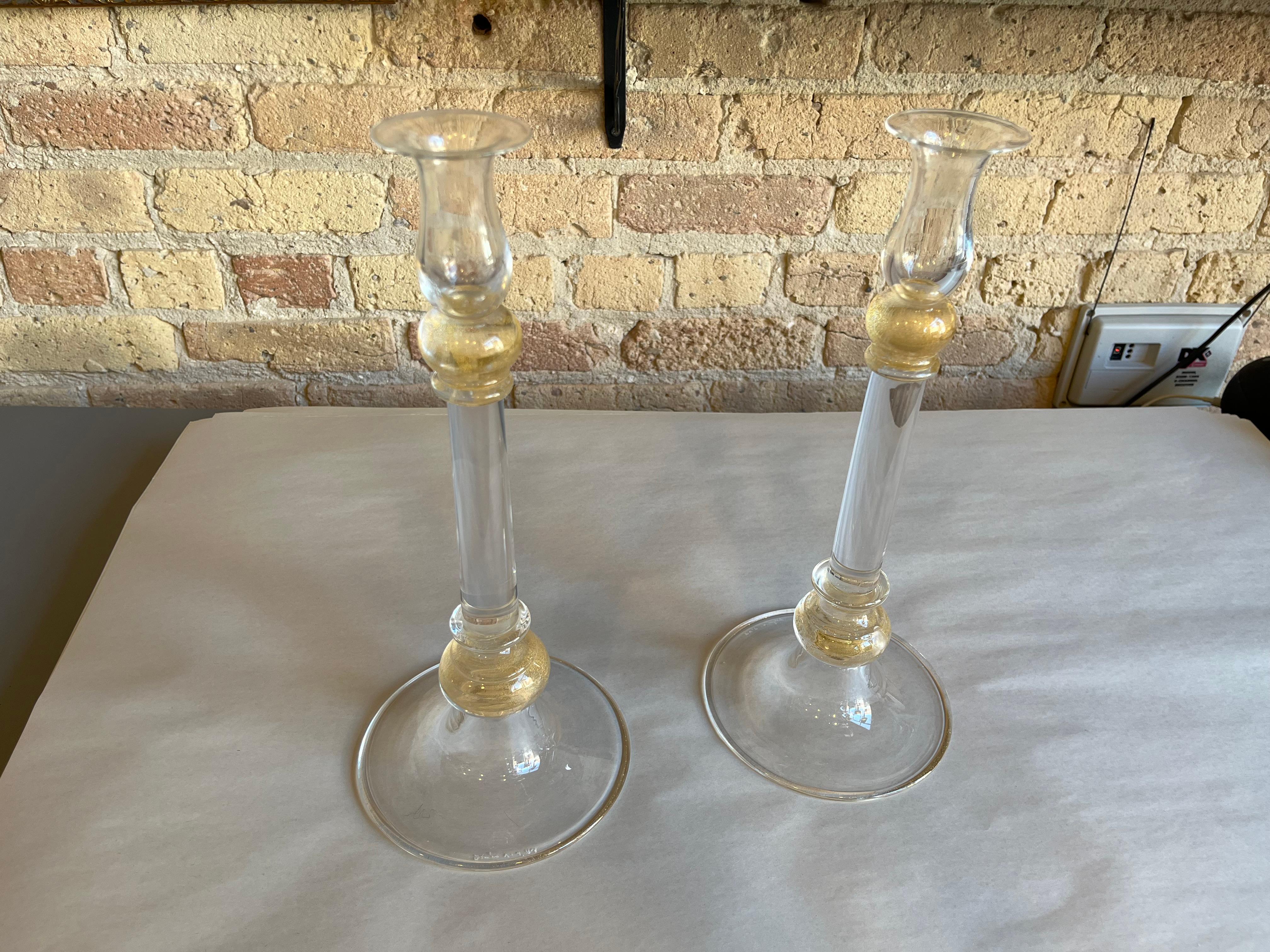 Pair Mid Twentieth Century Murano Glass Candleholders by Seguso Vetri d'arte In Good Condition For Sale In Chicago, IL