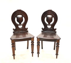 Pair Mid Victorian Hall Chairs Mahogany 1840