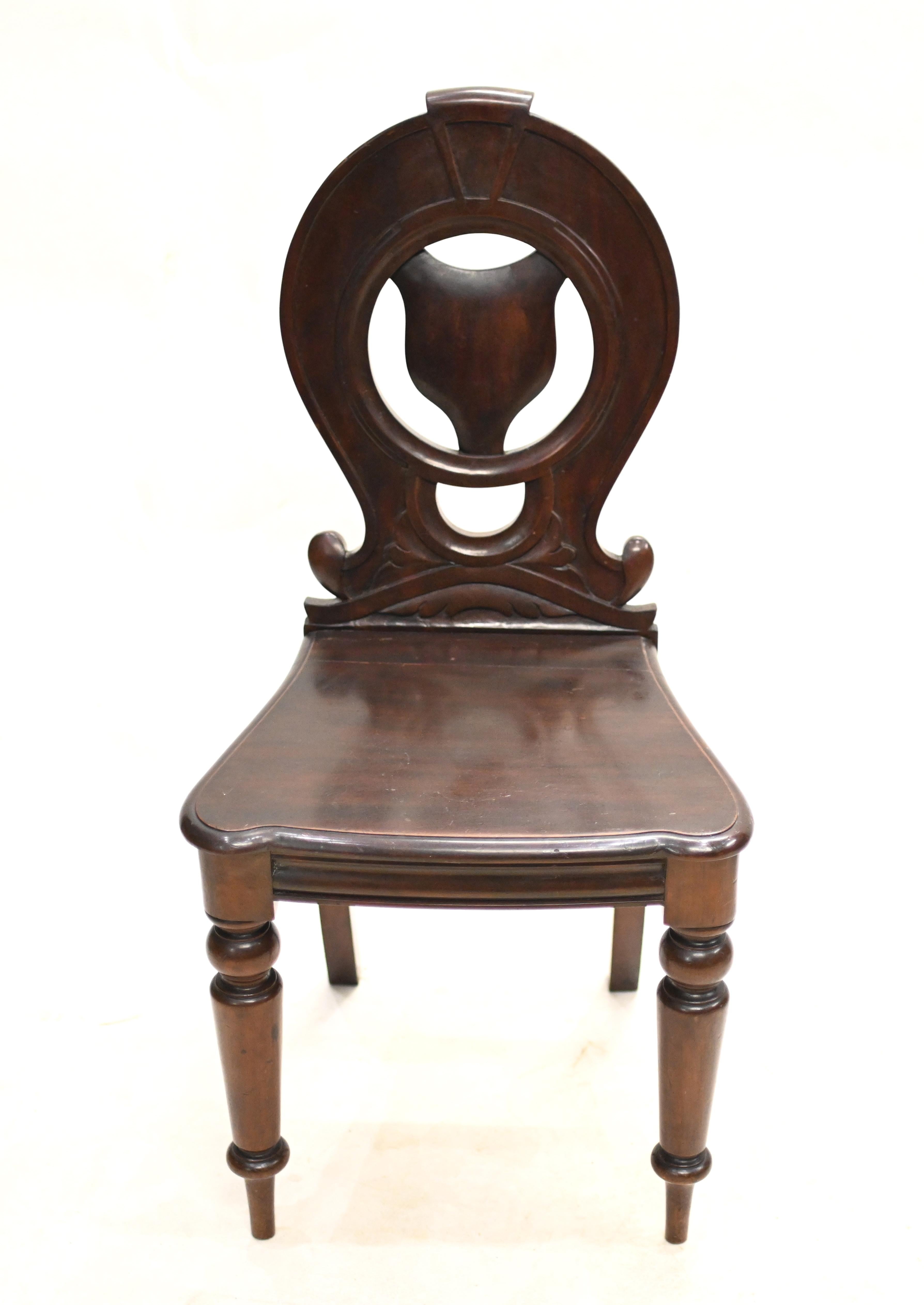 Pair Mid Victorian Hall Chairs Mahogany 1840 For Sale 1