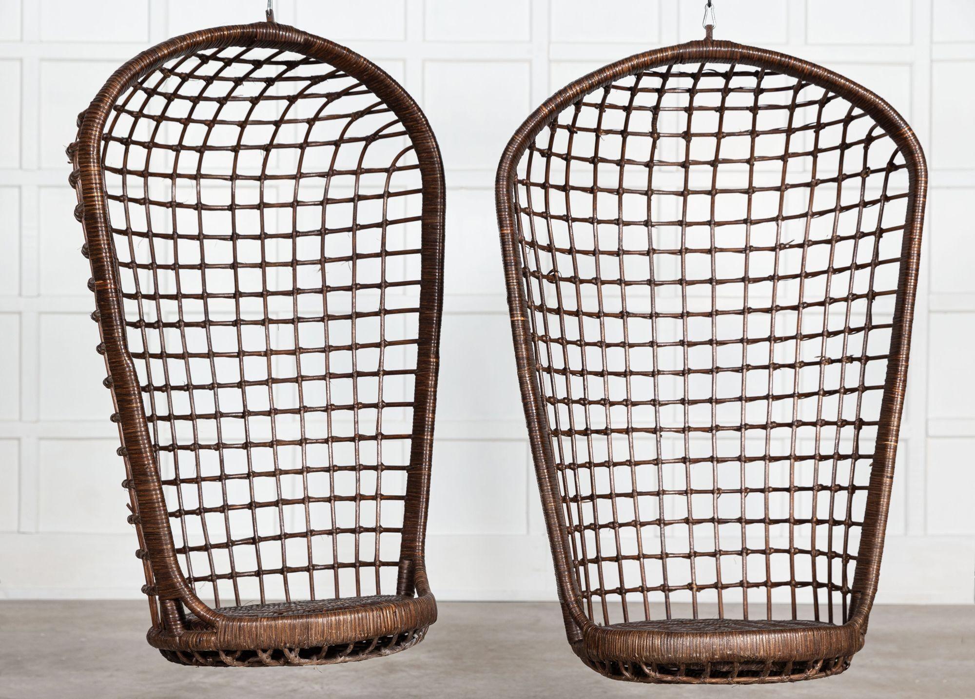 20th Century MidC French Bamboo Rattan Swinging Egg Chair For Sale