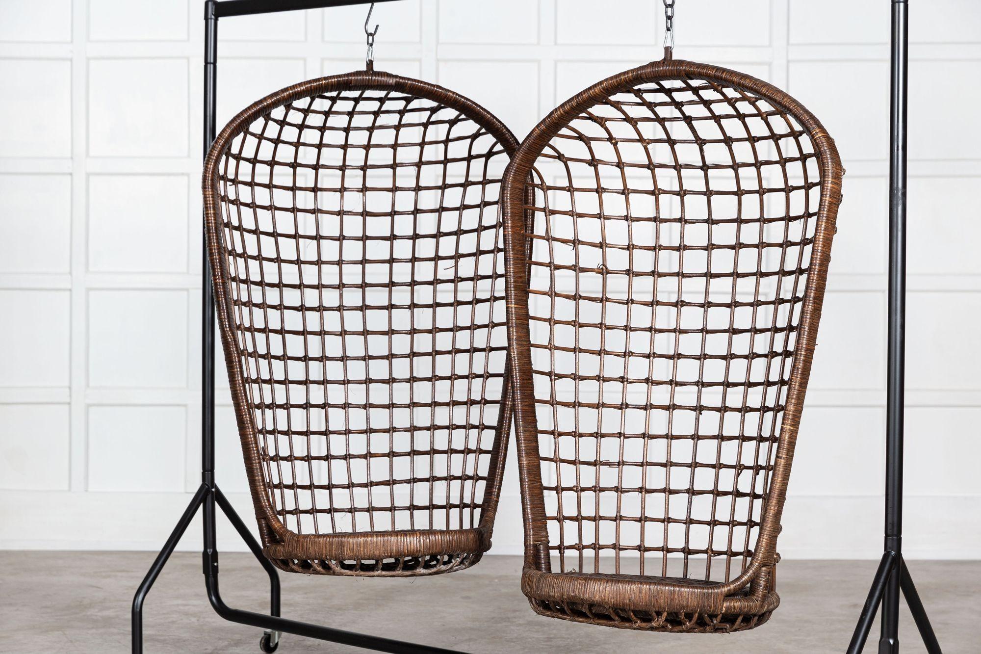 MidC French Bamboo Rattan Swinging Egg Chair For Sale 2