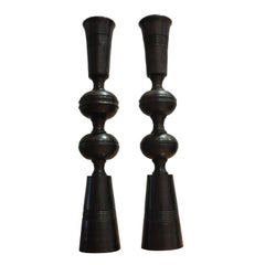 Midcentury African Tribal Hardwood Handproduced Candleholders Candlesticks, Pair