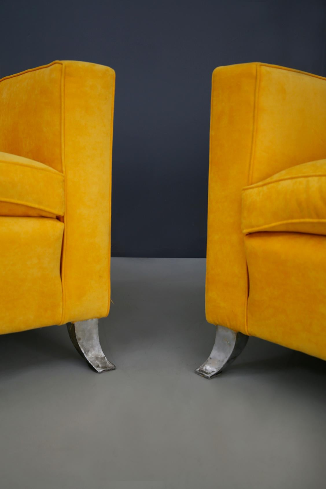 Pair of Midcentury Armchairs Melchiorre Bega of Yellow Velvet Numbered from 1938 In Good Condition In Milano, IT