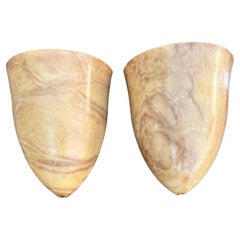 Pair Midcentury Art Deco Style Alabaster Wall Sconces, Handcrafted Cocoon Shape