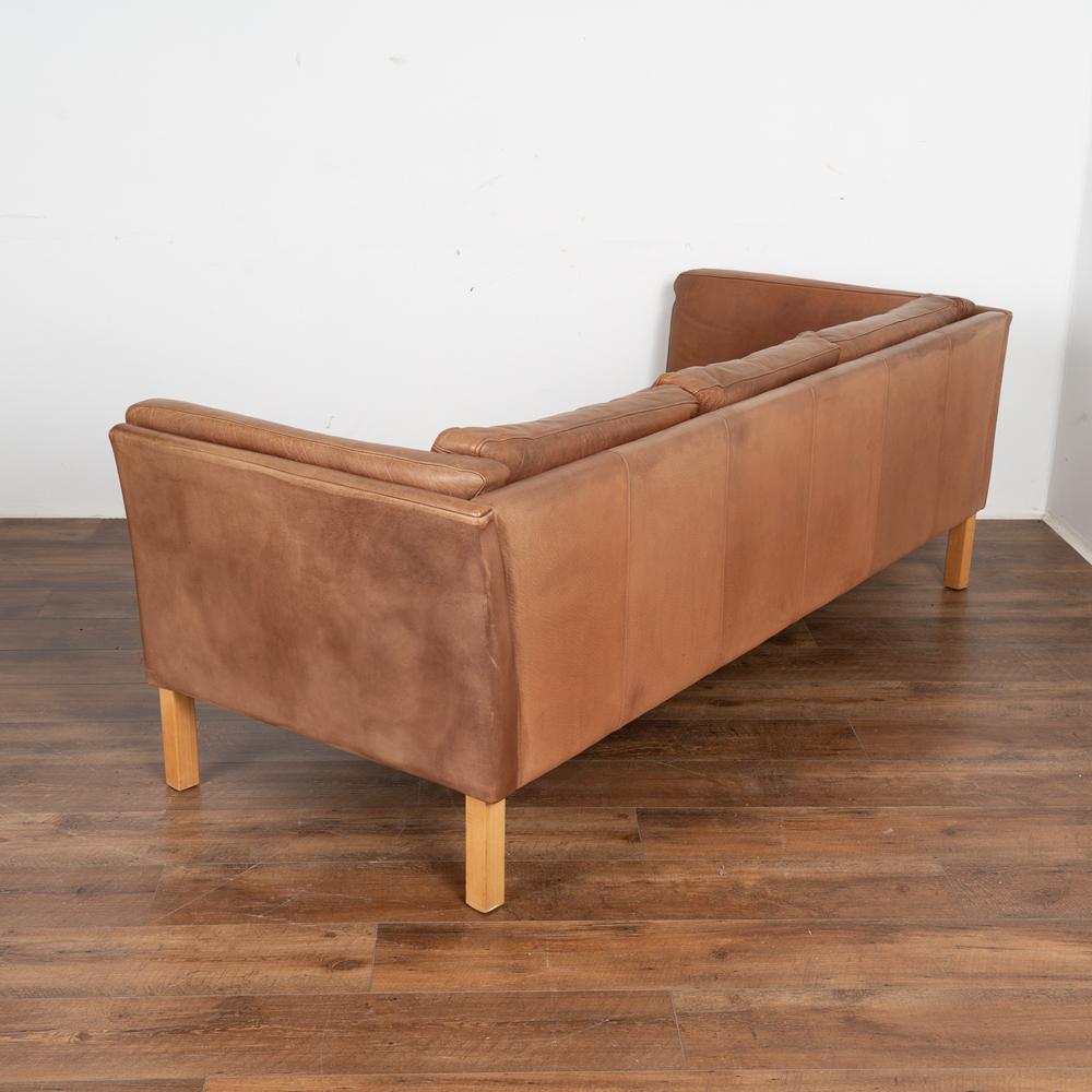 20th Century Pair MidCentury Brown Vintage Leather 3 Seat Sofa & 2 Seat Loveseat Denmark 1960 For Sale