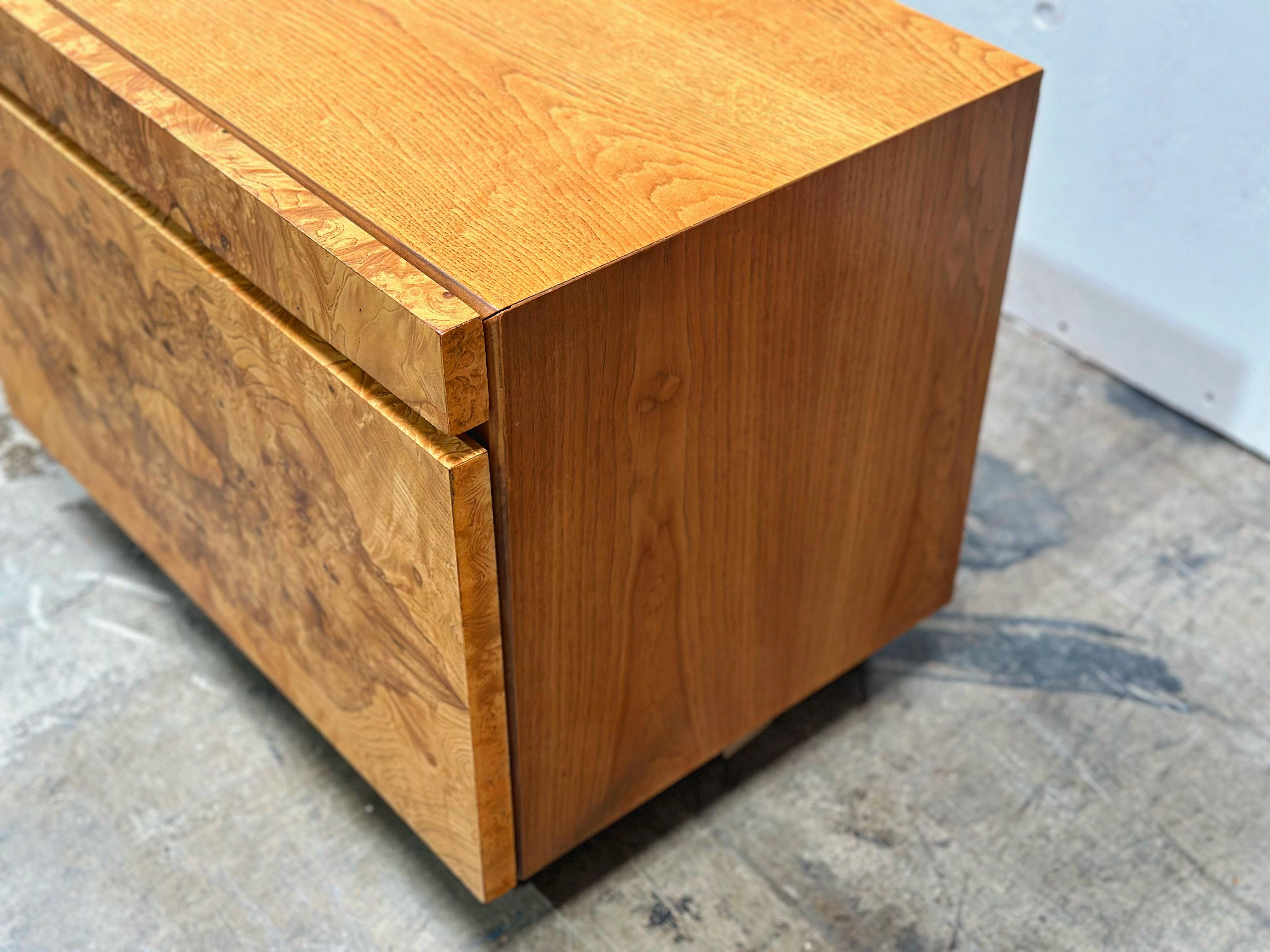 Late 20th Century PAIR Midcentury Burl Wood Alpha Nightstands - Roland Carter for Lane - 1970s