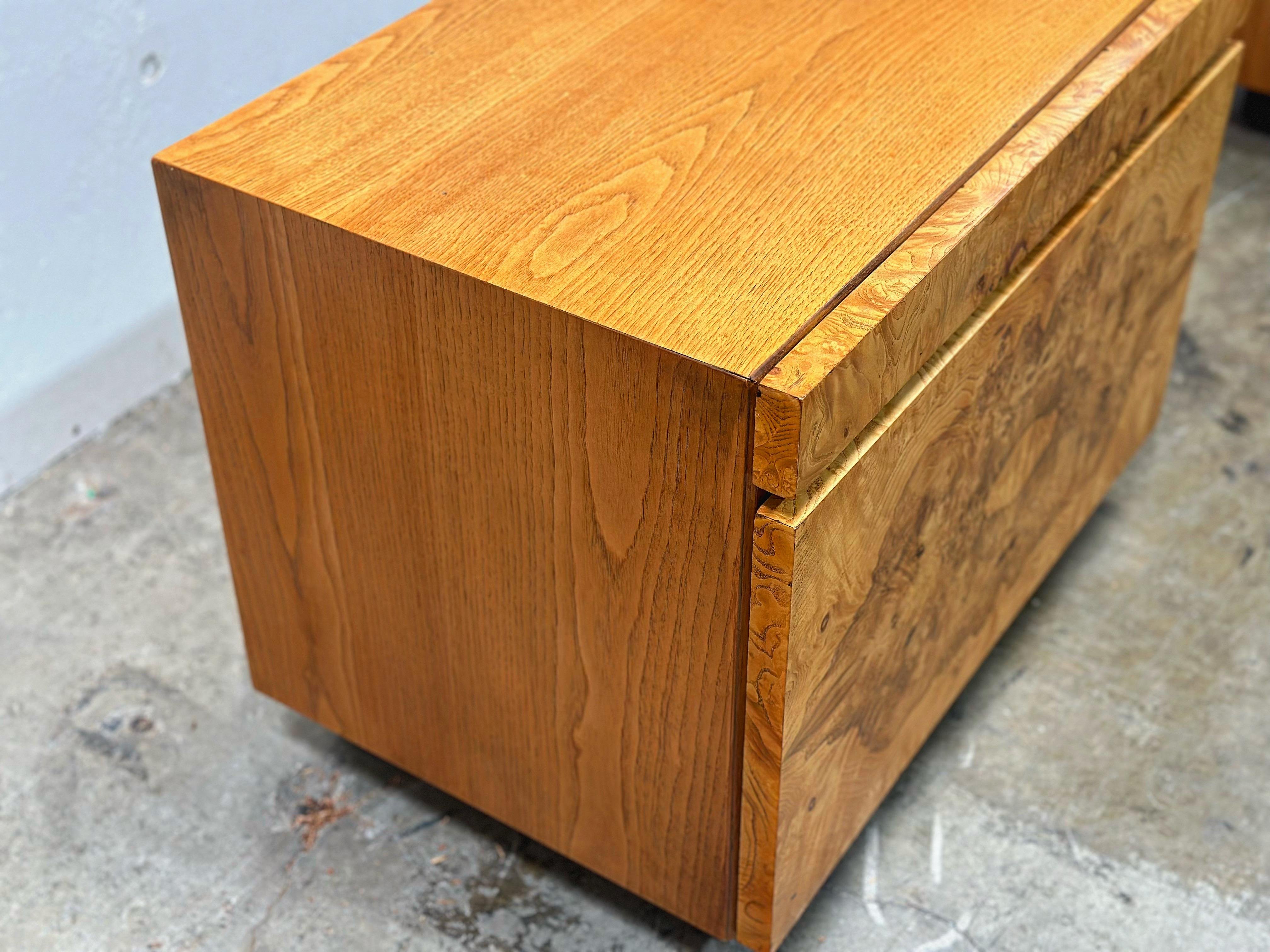 Ash PAIR Midcentury Burl Wood Alpha Nightstands - Roland Carter for Lane - 1970s