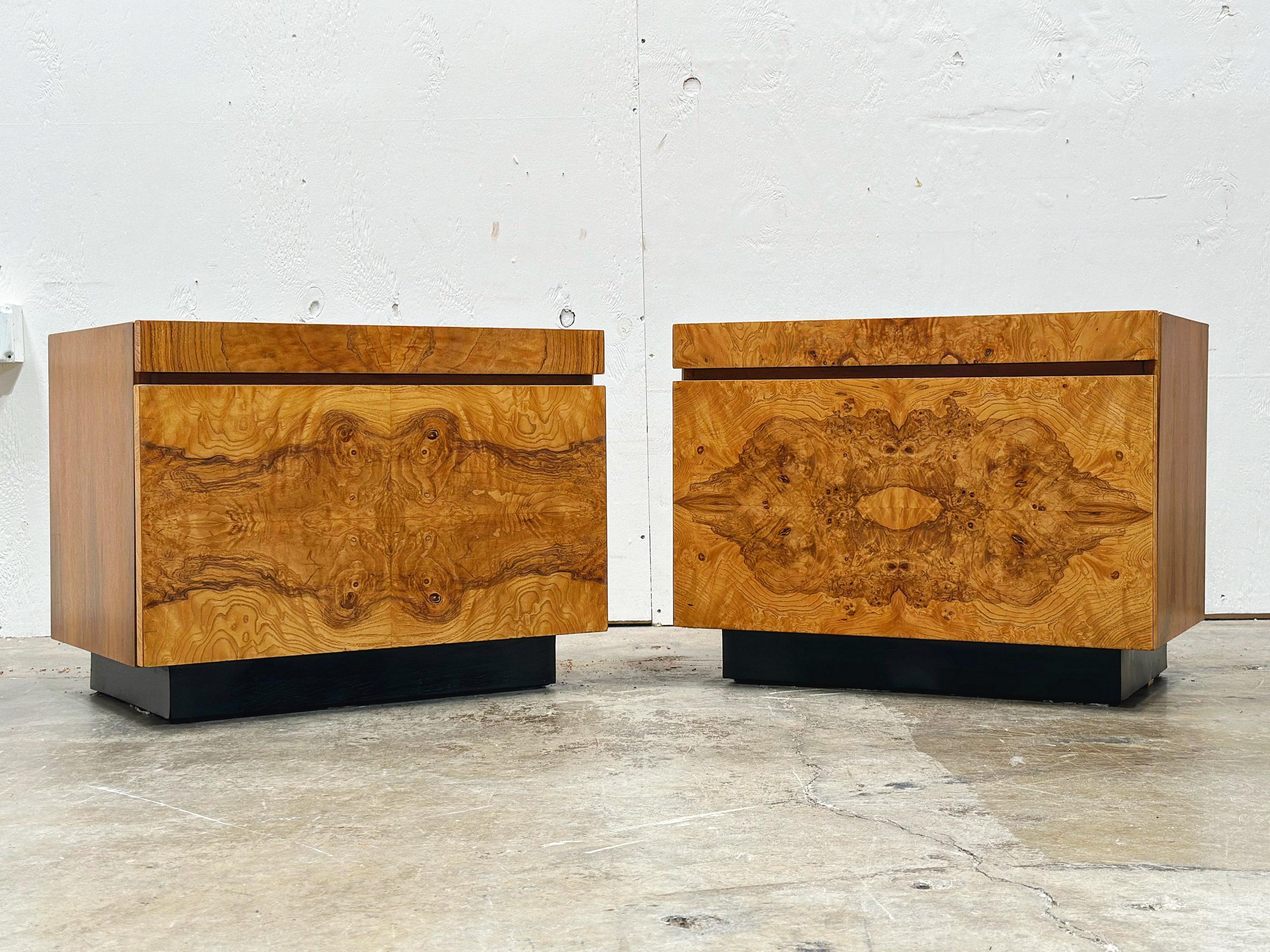 PAIR Midcentury Burl Wood Alpha Nightstands - Roland Carter for Lane - 1970s 2