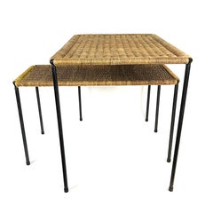 Pair of Midcentury Carl Auböck Wicker Top Coffee & Side Table, 1950s, Austria