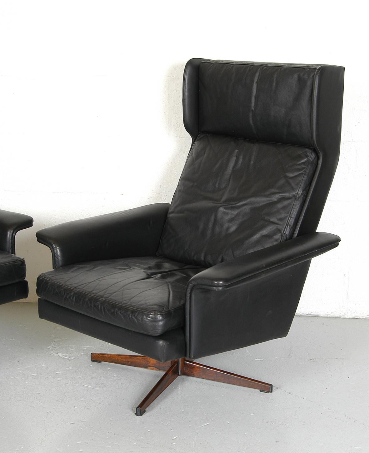 20th Century Pair Midcentury Danish Leather Lounge Chairs by Komfort designed HW Klein 1960s