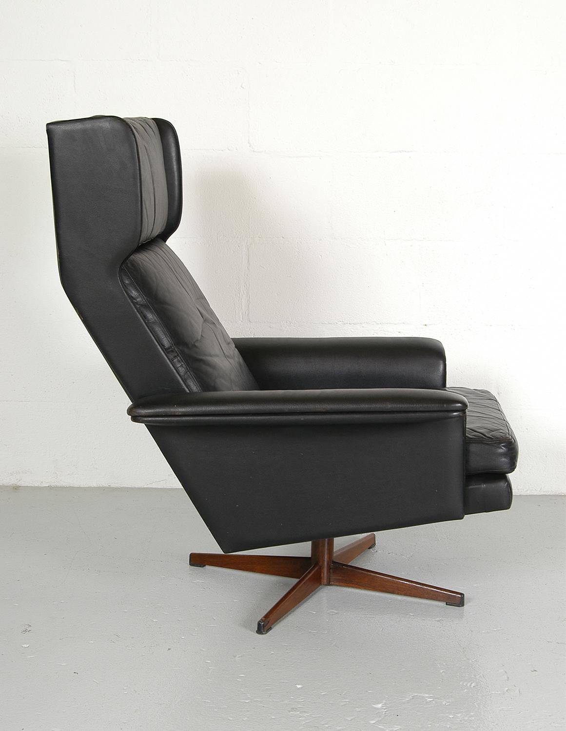 Steel Pair Midcentury Danish Leather Lounge Chairs by Komfort designed HW Klein 1960s