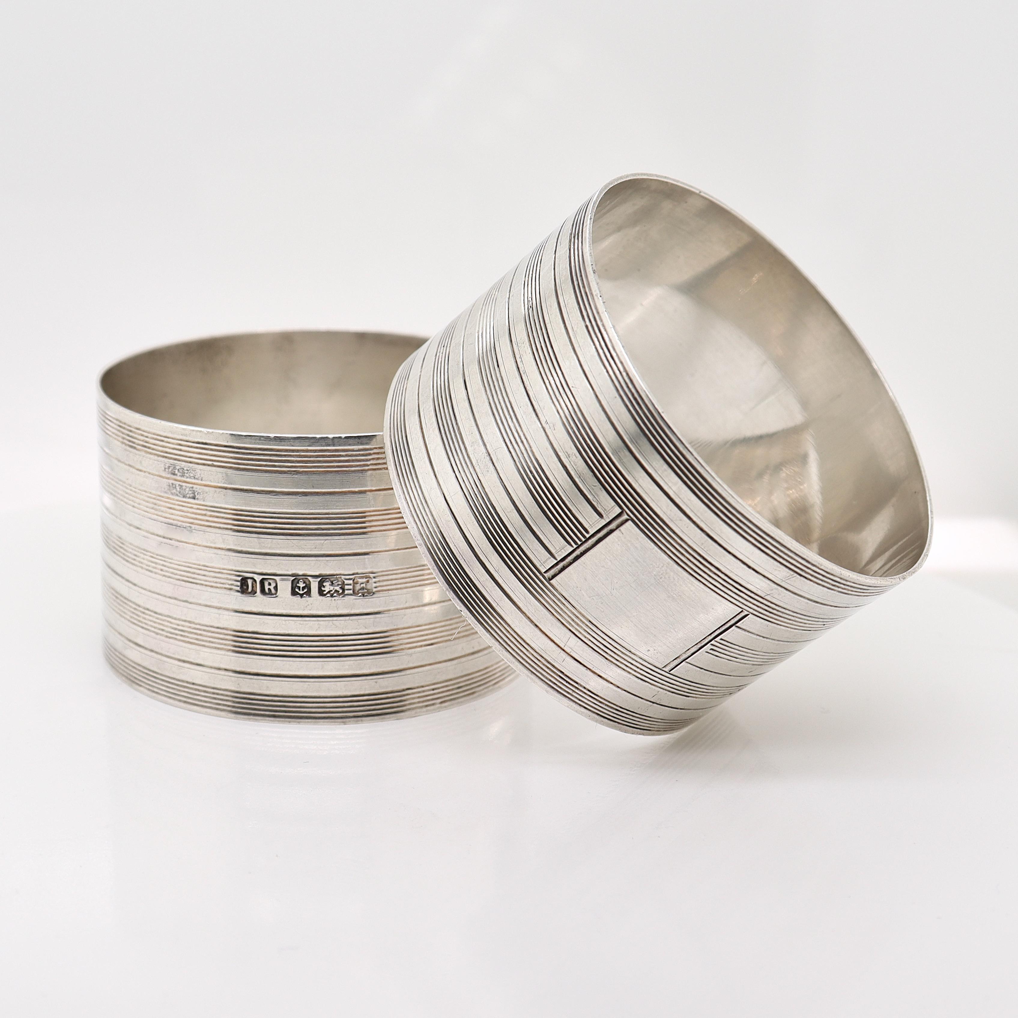 Pair Midcentury English Engine Turned Sterling Silver Napkin Rings by John Rose For Sale 4