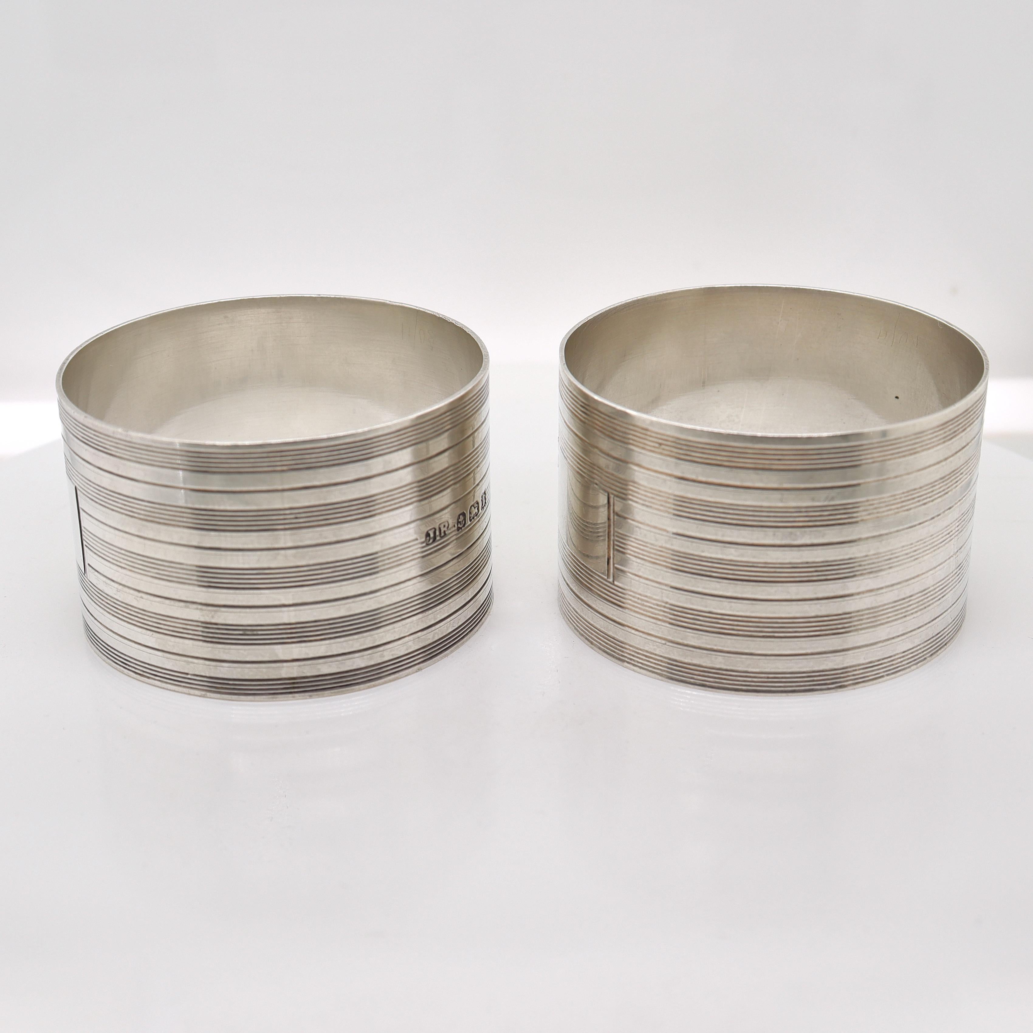 Pair Midcentury English Engine Turned Sterling Silver Napkin Rings by John Rose For Sale 1
