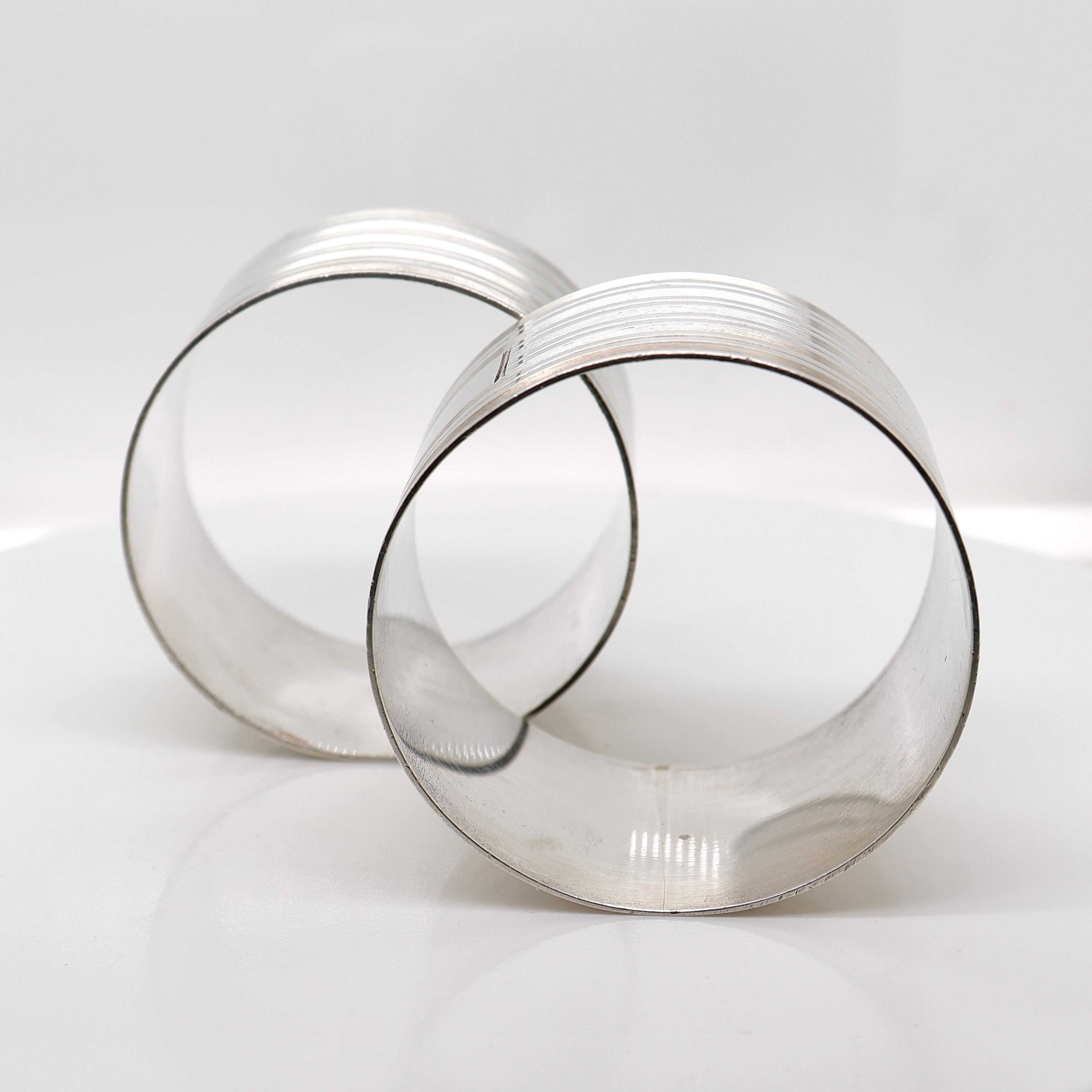Pair Midcentury English Engine Turned Sterling Silver Napkin Rings by John Rose For Sale 2