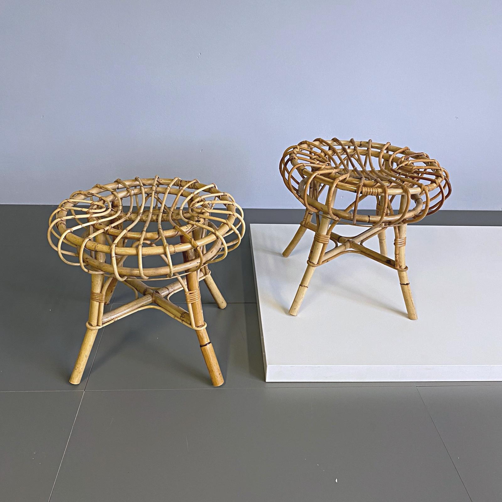 Italian Pair of Midcentury Franco Albini Style Bamboo Stools, 1960s, Italy