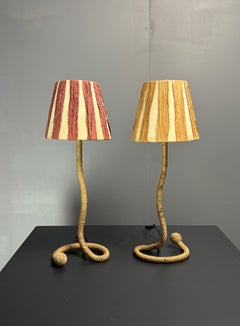 Pair midcentury French rope table lamps in the style of Audoux & Minet