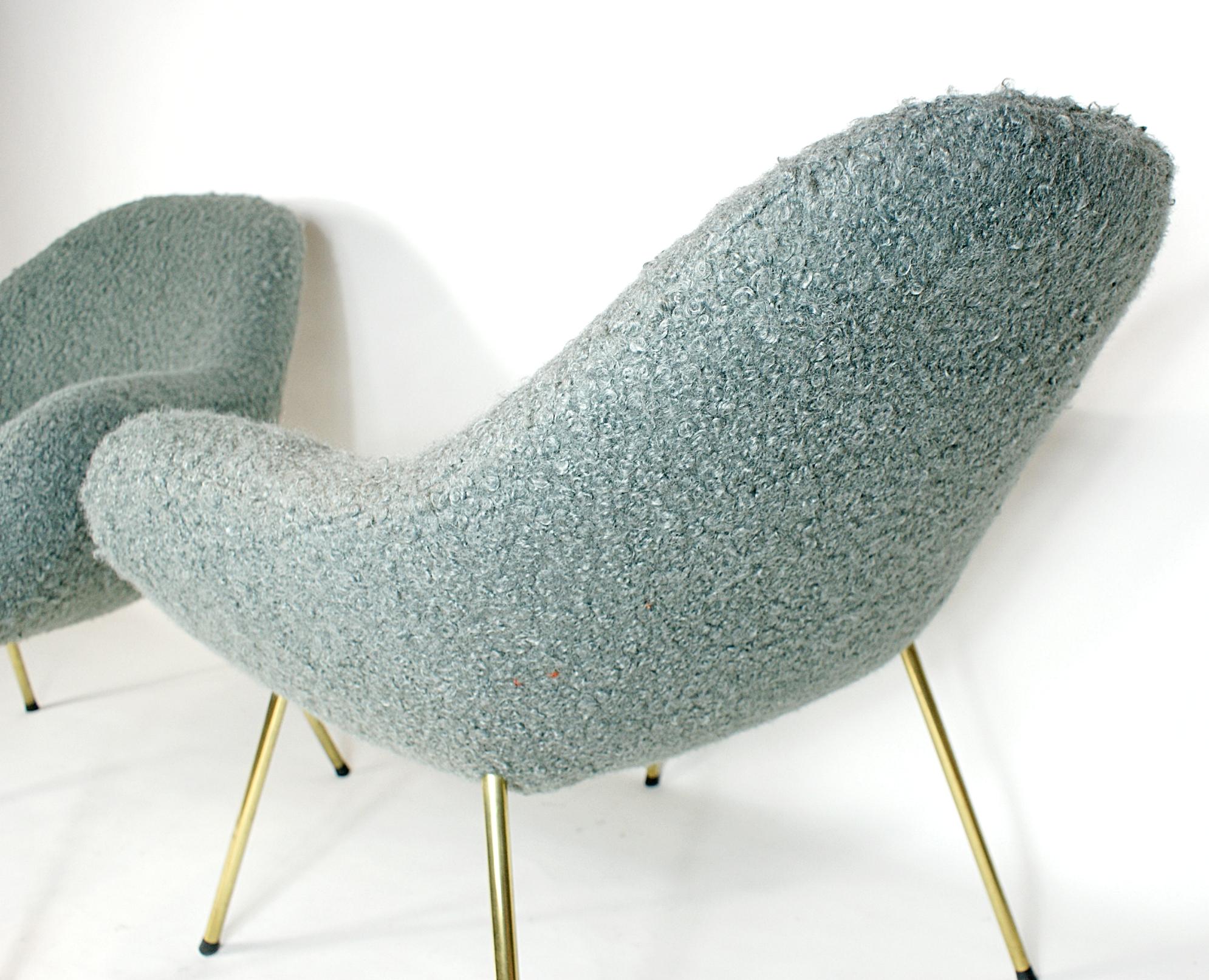 Patinated Pair of Midcentury Fritz Neth Sheep Wool Fabrik Lounge Chairs, 1950s, Germany