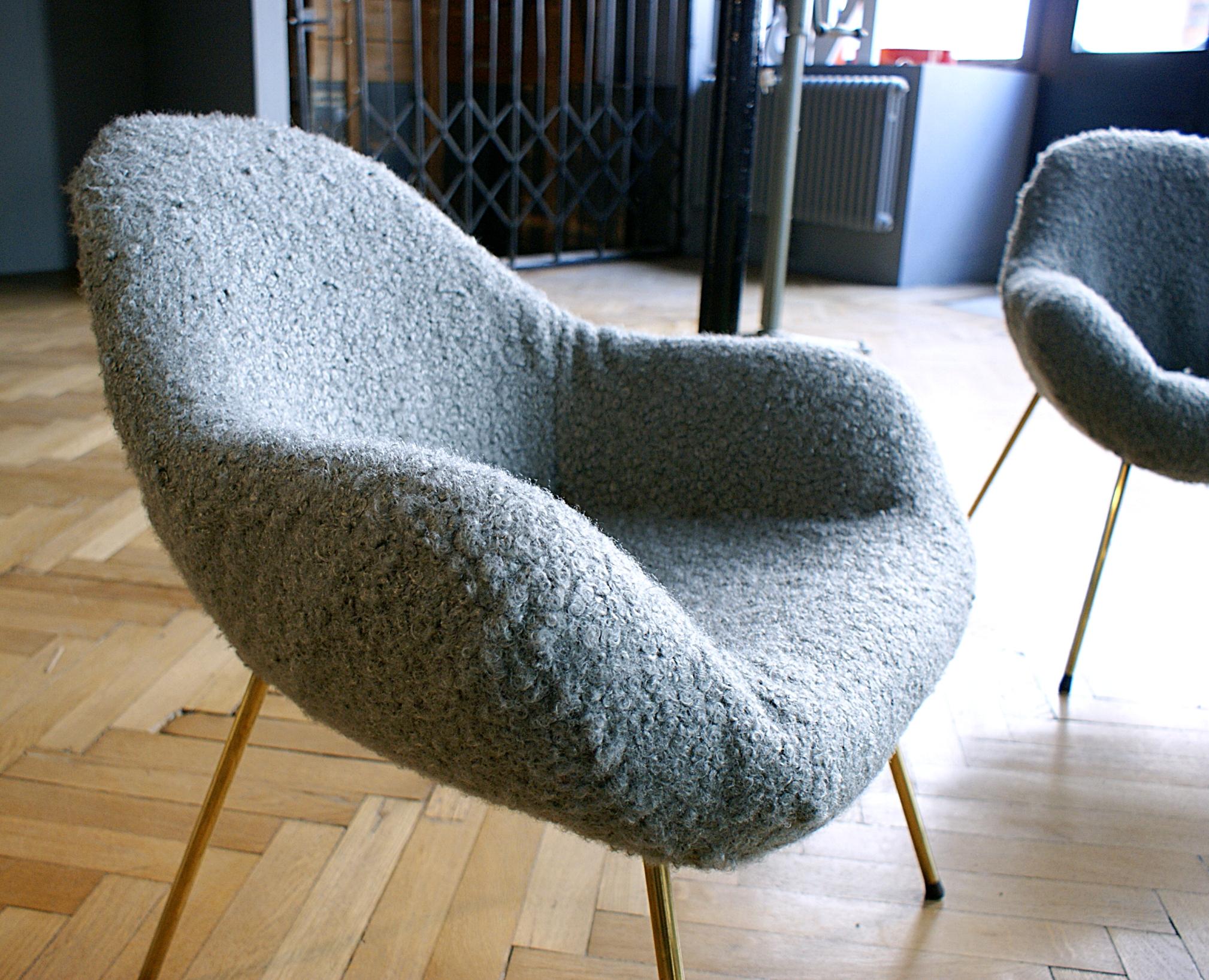 Pair of Midcentury Fritz Neth Sheep Wool Fabrik Lounge Chairs, 1950s, Germany 1