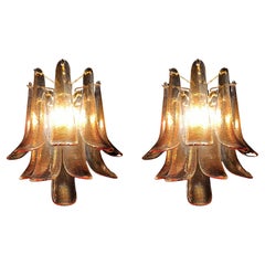 Vintage Pair Midcentury Italian Amber Murano Sconces