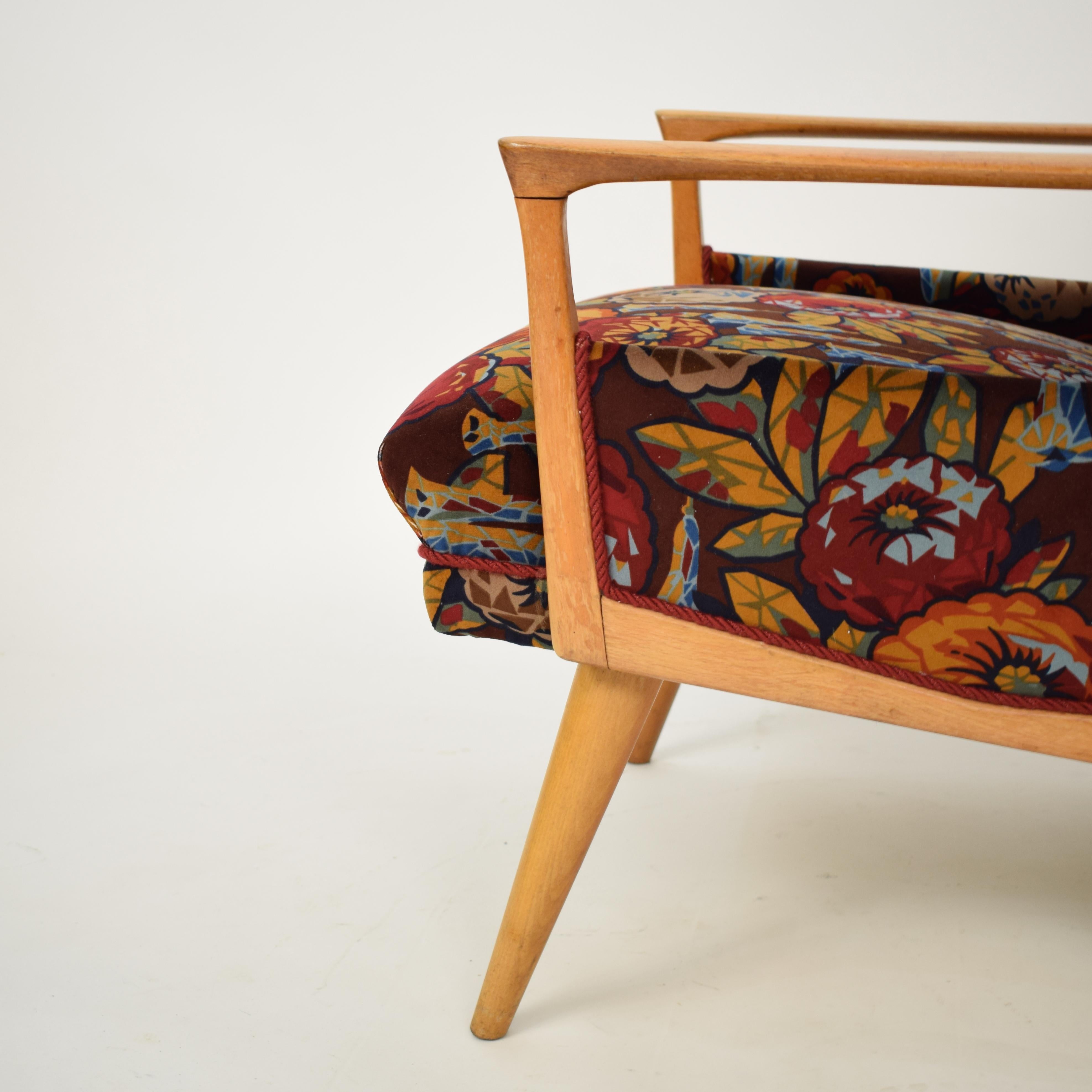 Midcentury Italian Armchairs in Beech and Upholstered Flower Velvet, 1950, Pair 7