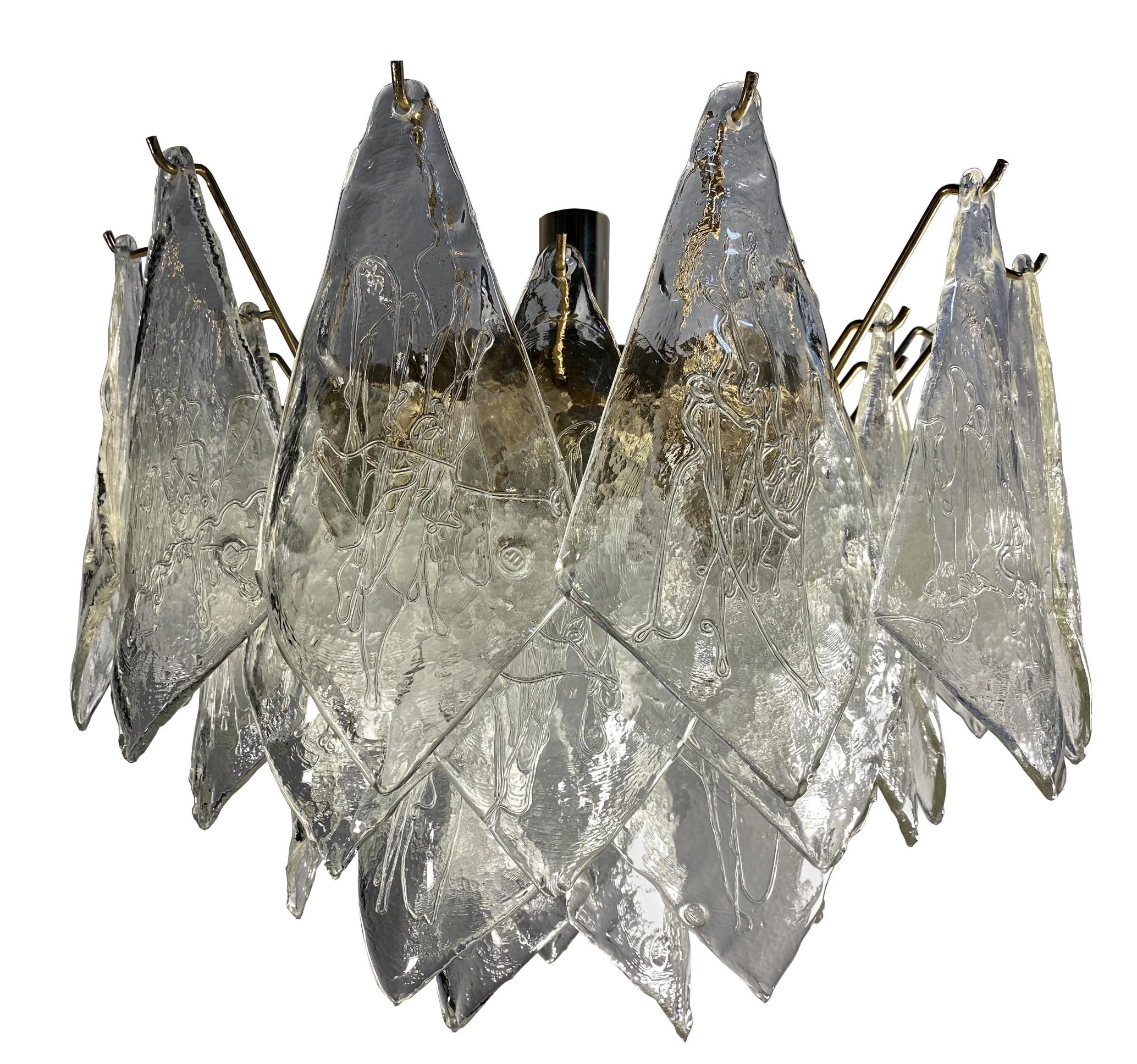 Pair Midcentury Italian Glass Chandeliers, Murano, 1980 For Sale 10