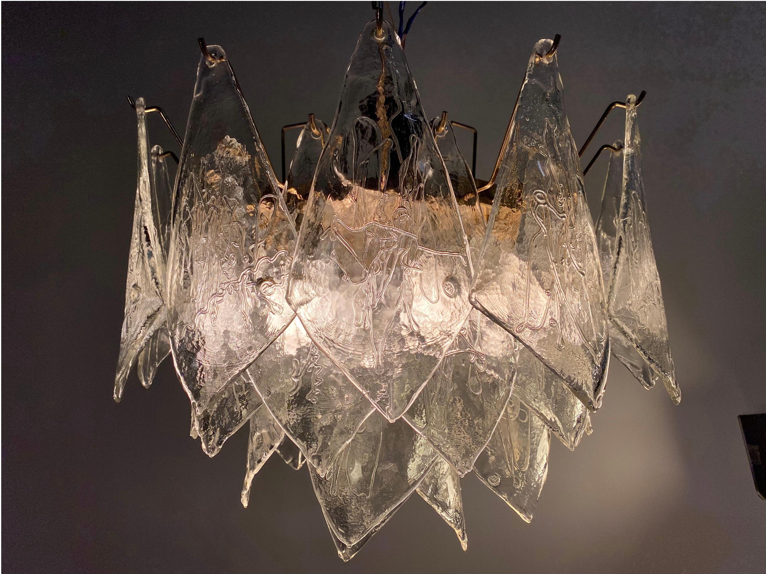 Pair Midcentury Italian Glass Chandeliers, Murano, 1980 For Sale 1