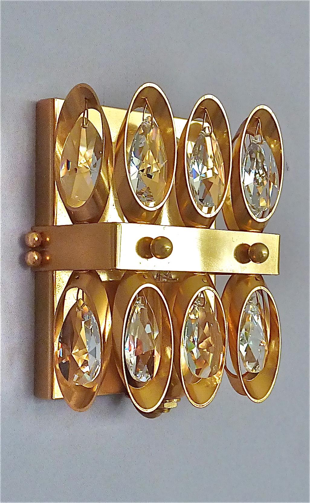Midcentury Lobmeyr or Palwa Gilt Brass Faceted Crystal Glass Sconces 1960s, Pair For Sale 5